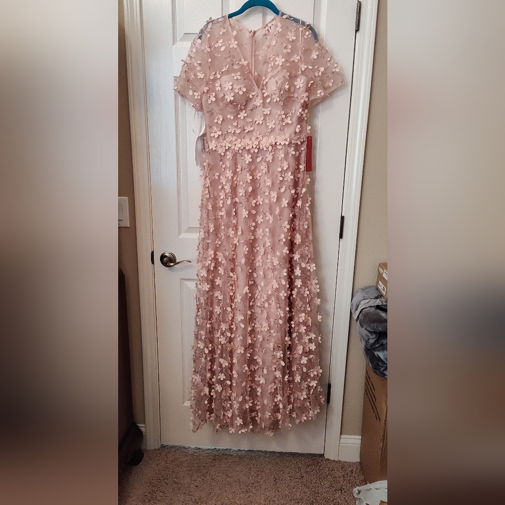 Carmen Marc Valvo, Elegant Floral and Pearl Embellished Gown, Size 12, NWTs